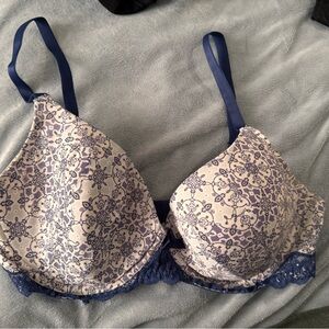 Blue/white wired bra